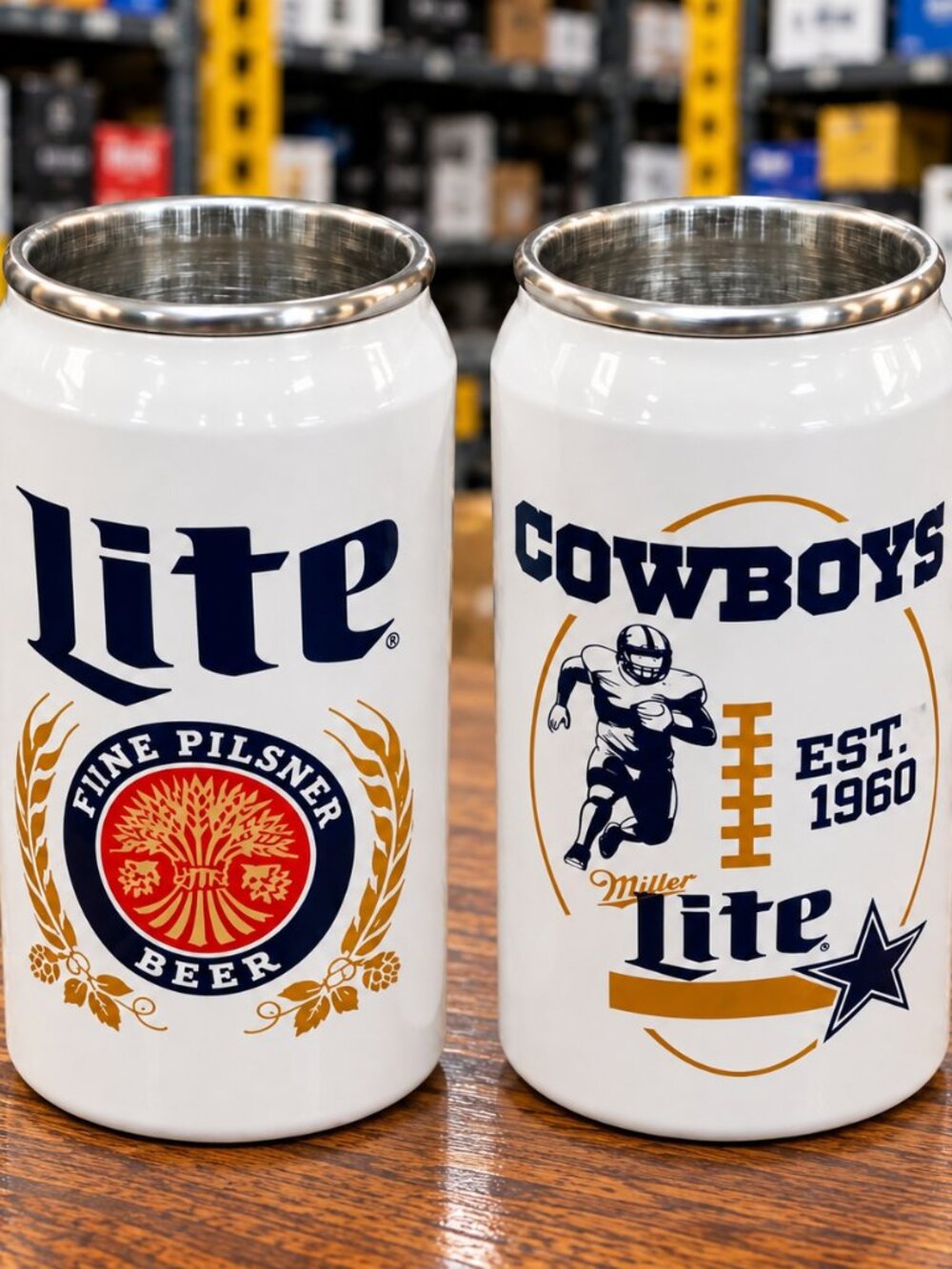 Set of 2 Dallas Cowboys Miller Lite Insulated Can Tumblers